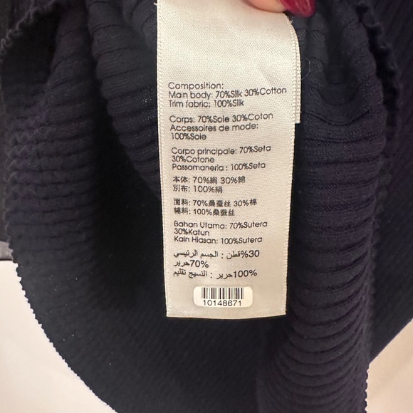 3.1 Phillip Lim Silk-Blend Deep Purple Bell Sleeve Ribbed Sweater Top Small